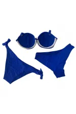 Kadın Saks Mavi Taş İşlemeli Tokalı  Astarlı Bikini Takım HZL24S-LC3306