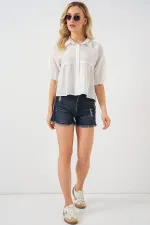 Women's Short Sleeve Crop Shirt 20335 - White