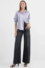 3964 Lightly Draped Satin Shirt - Lilac