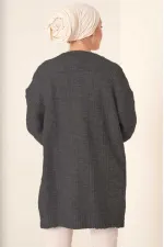 Cardigan long boutonné coupe décontractée en tricot pour femme, cheveux gris, modèle HZL23W-BD1100691