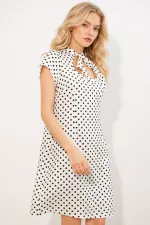 Women's Off-White Short Polka Dot Dress with Bow Detail HZL26S-BD126051 Women's Off-White Short Polka Dot Dress with Bow Detail HZL26S-BD126051