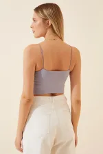 Kadın Gri İp Askılı Örme Büstiyer HZL24S-ZK12001