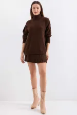 Ensemble deux pièces en tricot avec jupe et pull marron pour femme HZL25W-BD1102641