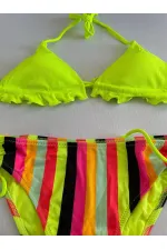 Women's Neon Yellow Patterned Halter Neck Bikini Set HZL25S-LC3350