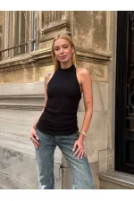 Kadın Siyah Boyundan Bağlamalı Gofre Kumaş Bluz HZL25S-ZK13631