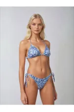 Women's Tile Pattern Blue White Patterned Neckline Triangle Bikini Set HZL25S-LC5005