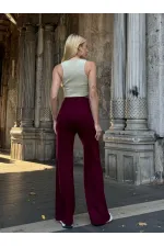Kadın Bordo Yüksel Bel Kemer Detaylı İspanyol Paça Pantolon HZL25W-ZK11481
