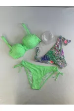 Kadın Yeşil Taş İşlemeli 3 Parça Bikini Takım HZL25S-LC3315