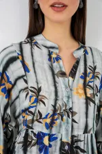 Kadın Desenli Uzun Tesettür Elbise 2585 - Koyu Gri