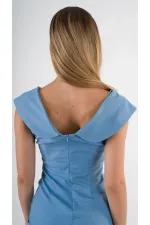 Kadın Mavi V Yaka Yırtmaç Detaylı Kolsuz Elbise HZL24S-YY272