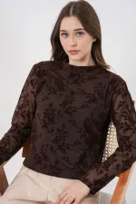 Women's Patterned Long-Sleeve Blouse 983 - Brown