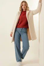 Manteau oversize en cachemire pour femme 9085 - Taille M, couleur crème
