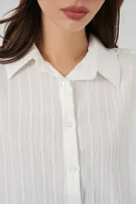 Kadın Çizgili Oversize Gömlek 20293 - Beyaz