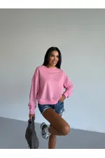 Women's Pink Crew Neck 2 Yarn Sweatshirt HZL25W-FRY123391