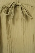 Kadın Önü Bağcıklı Uzun Kol Bluz 946 - Çağla