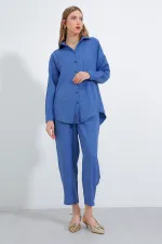 Ensemble haut et bas oversize en lin indigo pour femme 6622