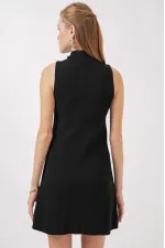 Robe courte en tricot noir à manches zéro pour femme HZL25W-BD1102771