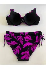 Kadın Siyah Mor Taş İşlemeli Büyük Beden Bikini Takım HZL25S-LC3337