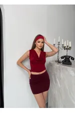 Kadın Bordo Degaje Yaka Yanlardan Drapeli Sandy Bluz HZL25S-FRY123131