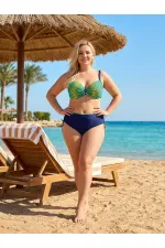 Kadın Lacivert Sarı Desenli Aksesuar Detaylı Bikini Takımı HZL26S-LC713048