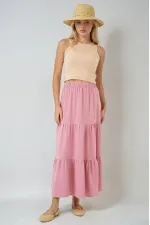Kadın Pudra Beli Lastikli Ayrobin Uzun Etek HZL25S-BD180481