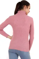 Women's Vivid Pink Turtleneck Ribbed Knit Sweater HZL22W-H100011
