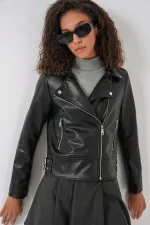 Veste en similicuir pour femme 1044 - Noire