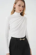 925 Gathered Detail Sandy Blouse - White