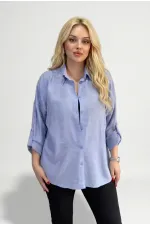 Women's Blue Plus Size Patterned Strawberry Fabric Shirt HZL26S-ZSS111311