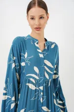 Robe longue hijab à motifs pour femme 2585 - Pétrole