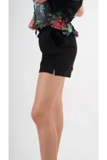 Kadın Siyah Dantel Çiçek Desenli Bisiklet Yaka Bluz HZL24S-YY256