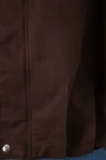 Kadın Kahverengi Oversize Fermuar ve Çıt Çıt Kapamalı Cepsiz Süet Deri Ceket HZL25W-BD107301