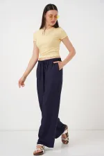 Pantalon large en lin pour femme 6735 - Bleu marine