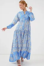Robe hijab à motifs authentiques 2423 - Bleu clair