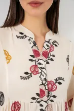 Robe longue hijab à motifs pour femme 2585 - Beige clair