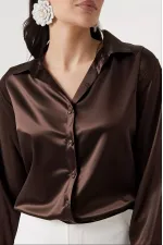 Women's Brown Lightweight Flowing Satin Finish Shirt HZL22W-BD139641
