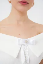 Kurdele Detaylı Örme Bluz 949 - Beyaz