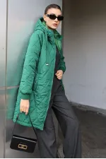 5138 Quilted Long Puffer Jacket - Emerald Green