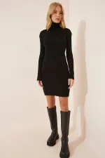 Robe en tricot noir à col roulé pour femme HZL23W-BD1100251