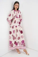Women's Patterned Long Hijab Dress 2585 - D. Fuchsia