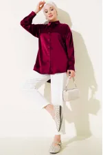 Chemise hijab en satin bordeaux pour femme HZL25W-BD139641