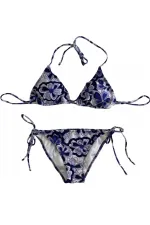 Women's Lilac Floral Patterned Halter Neck Triangle Bikini Set HZL25S-LC5005