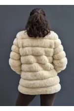 Kadın Açık Krem Şık Peluş Suni Kürk Ceket HZL23W-DSB110061