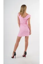 Kadın Pembe V Yaka Yırtmaç Detaylı Kolsuz Elbise HZL24S-YY272