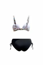 Kadın Beyaz Siyah Desenli Yüksel Bel Astarlı Büyük Beden Bikini Takımı HZL25S-LC3339