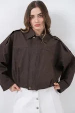 Blouson bomber en jean pour femme 0737 - Marron