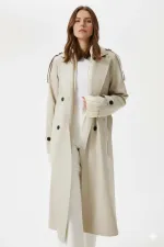 Kadın Krem Kruvaze Yaka Astarlı Kemerli Mevsimlik Trençkot HZL25W-BD159411