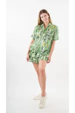 Kadın Yeşil Desenli Şort Gömlek Alt Üst Takım  HZL24S-YY226