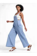 Kadın Buz Mavi Ayarlanabilir Askılı Cepli Bol Paça Bahçıvan Tulum HZL22S-BD170191