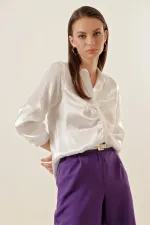 Chemise en satin froncé 20112 - Blanche